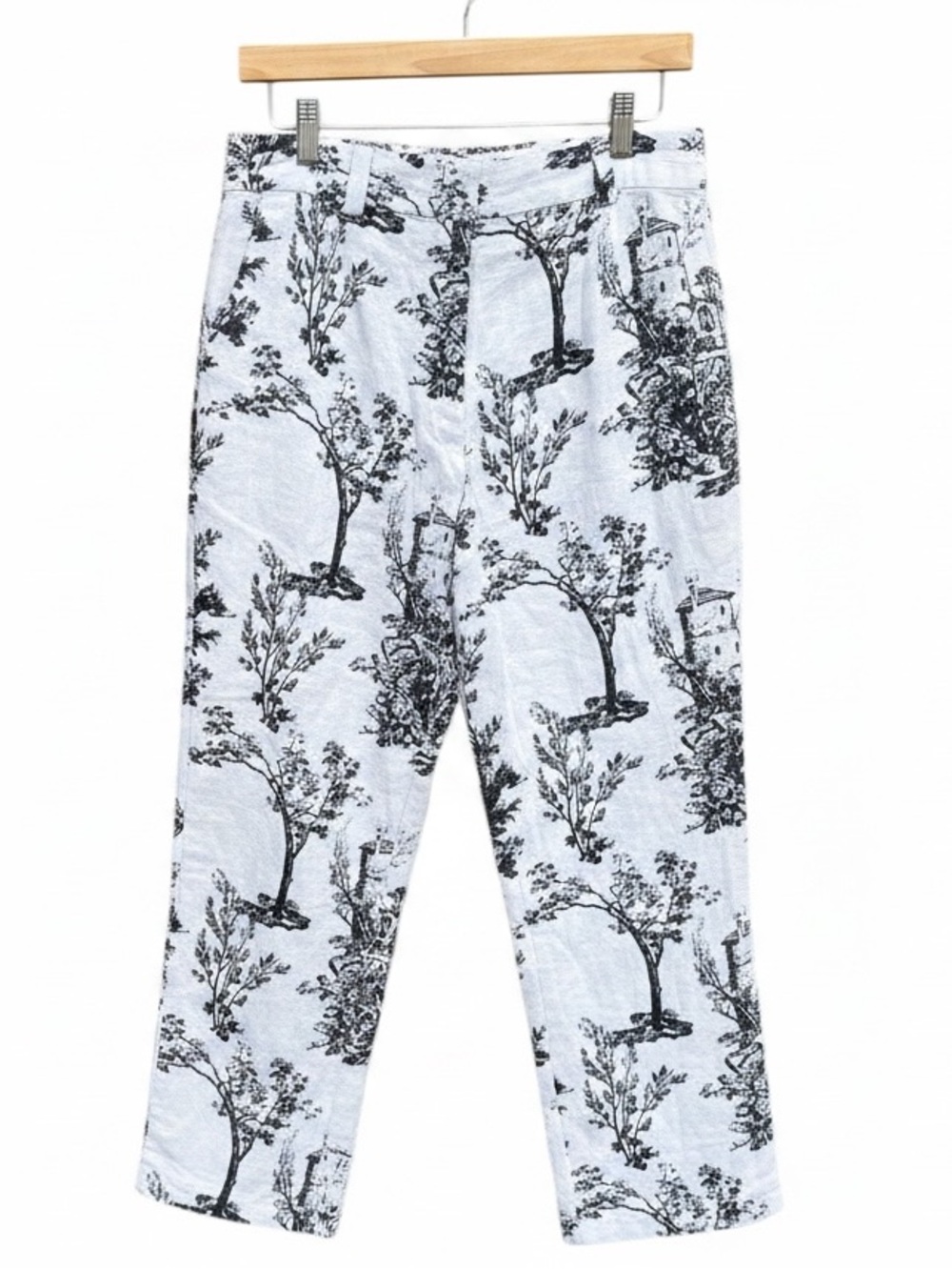 Joie 100% Linen Wide Leg Pants Black White Toile Print Relaxed Coastal Size 10 - Picture 4 of 5